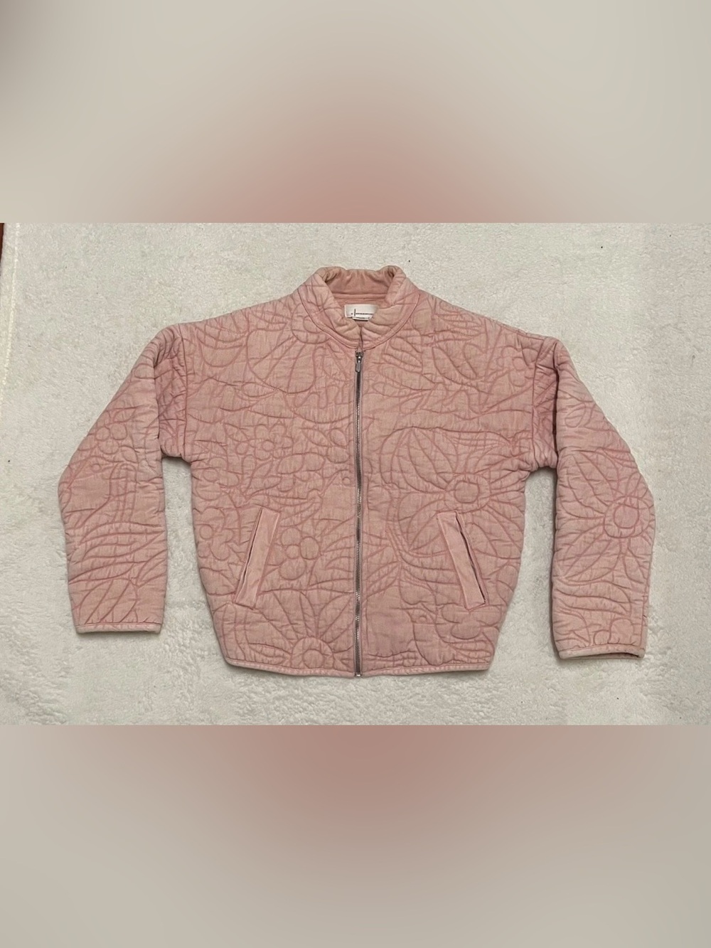 Anthropologie Floral Quilted Full Zip Jacket Coat Women’s Extra Small Dusty Pink